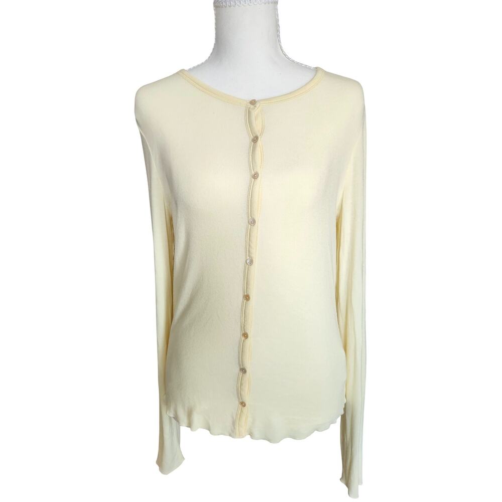 Aritzia Wilfred Butter Yellow Ribbed Button Front Top Medium Modal Long Sleeve